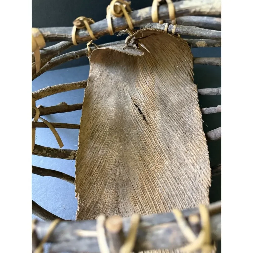 Vtg. Native American Twig Palm Husk Gods Eye Basket Folk Art Handcrafted Rustic
